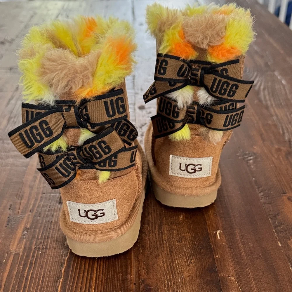 UGG Kids' Tan Boots with Yellow and Orange Accents - Picture 2 of 4